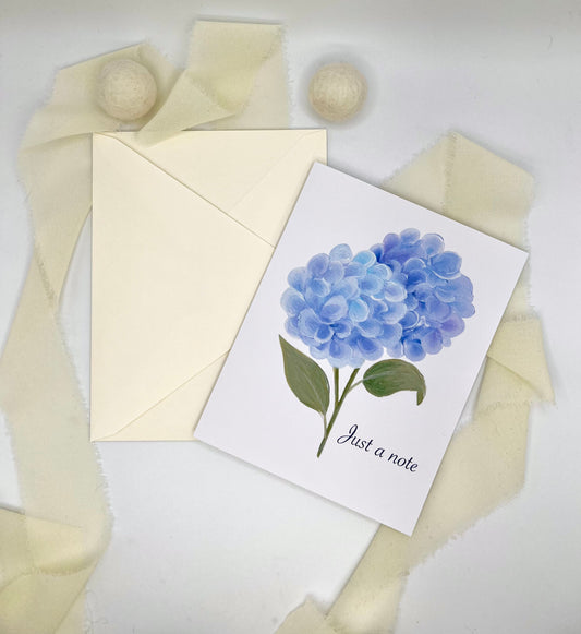 Blue and Purple Hydrangea Just a Note Greeting Card
