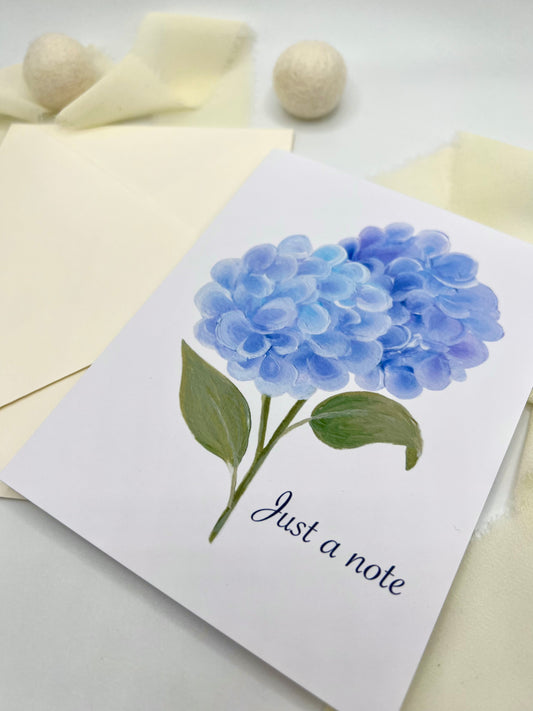 Blue and Purple Hydrangea Just a Note Greeting Card