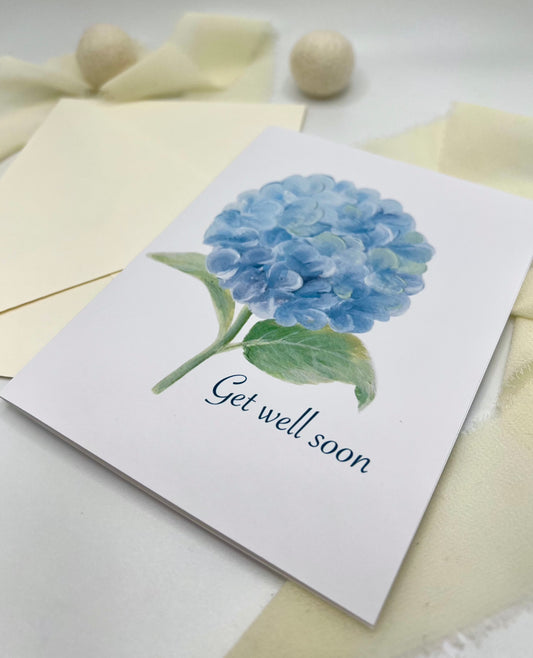 Blue Hydrangea Get Well Soon Greeting Card