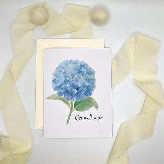 Blue Hydrangea Get Well Soon Greeting Card