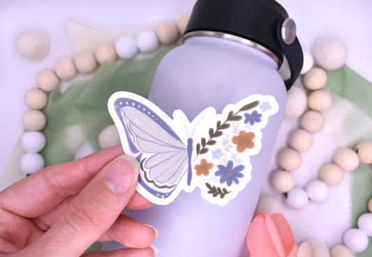 Floral Butterfly Sticker, 3x2.03in