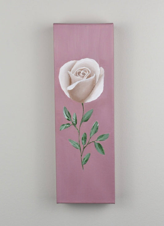 "Pearl" - 4x12in Original Rose Painting